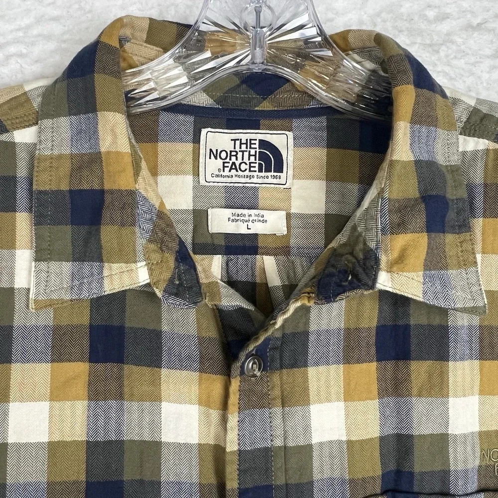 THE NORTH FACE Button Up Shirt Blue Green Plaid Lockhart‎ Flannel Men's Large